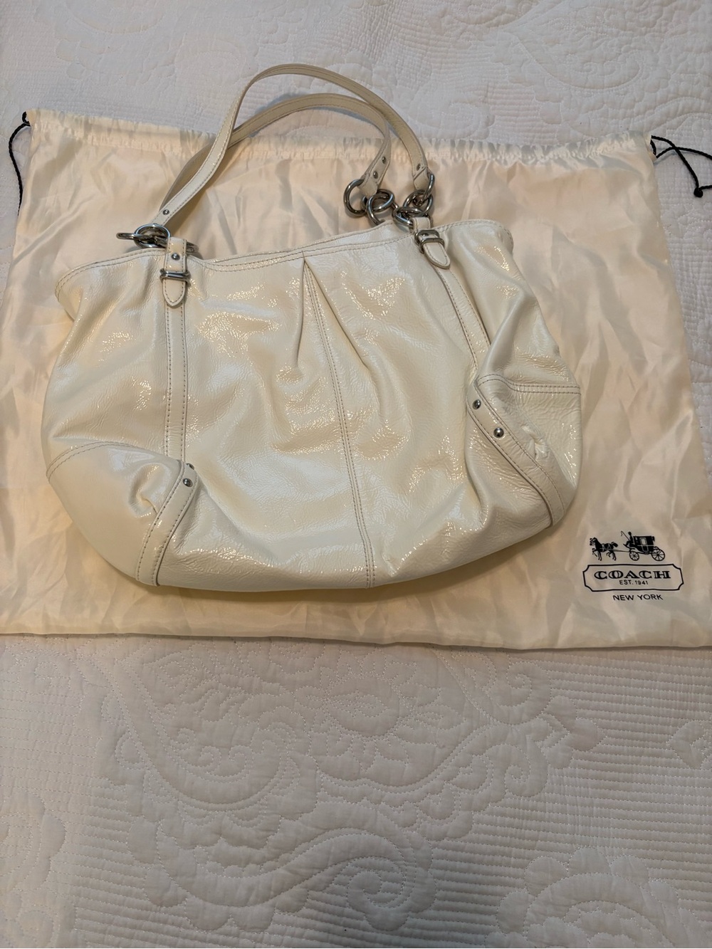 Coach White Patent Leather Shoulder Tote